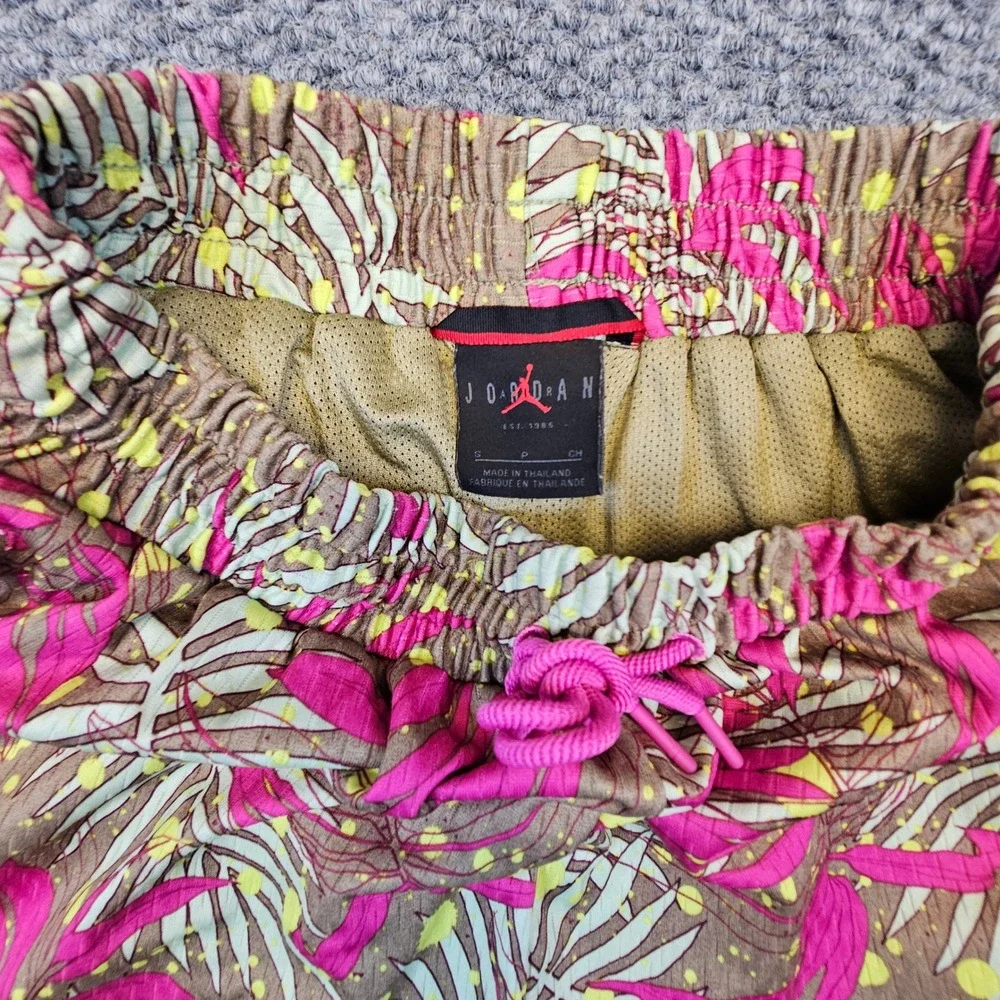 Jordan Mens Tropical Palm Print Basketball Shorts Pink Tan Splatter Small